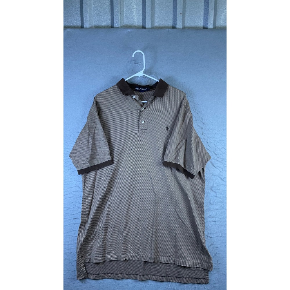 Polo Golf Ralph Lauren Polo Shirt Mens XL Brown Excellent Striped Short Sleeve